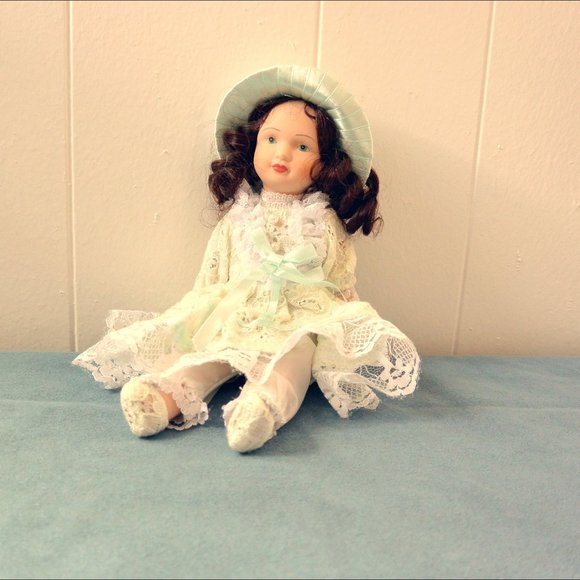 Other - Porcelain Doll with Lace Dress, 9”